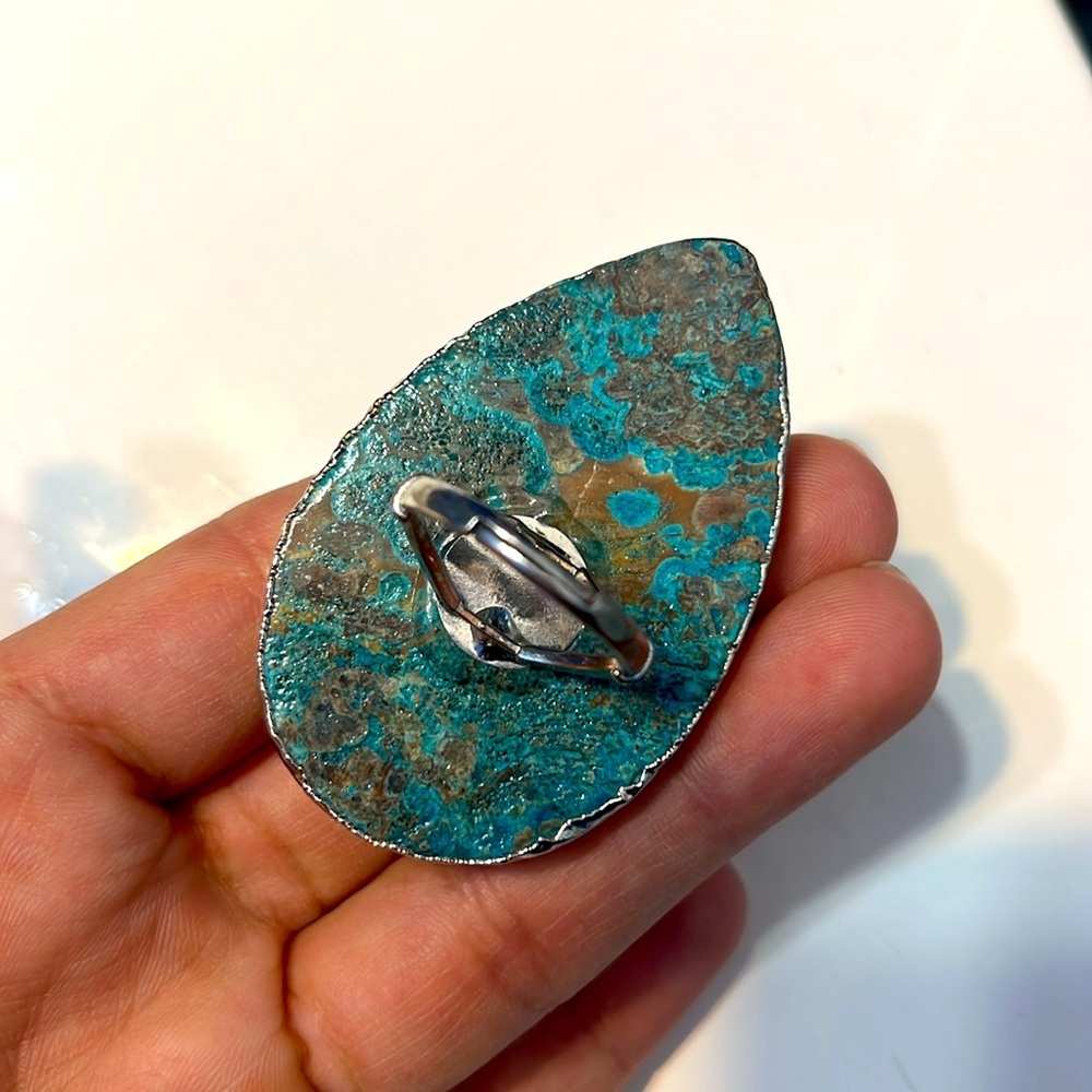 Chrysocolla Gemstone adjustable ring - Picture 3 of 6